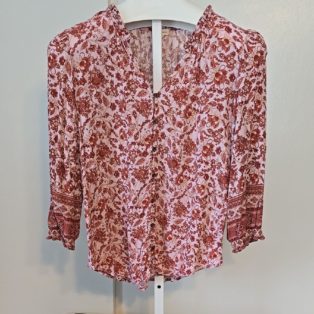 Mason & Belle Med Floral Button-Up Blouse - Pink